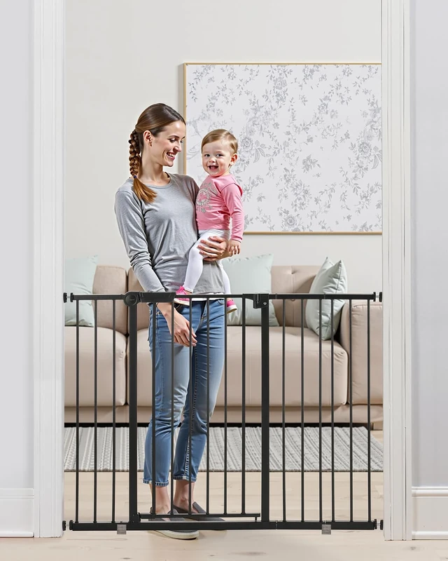 VEVOR Baby Gate, 26-48 Inches Adjustable Width, 36 Inches High Dog Gate, Easy Step Walk Thru, for Child Pet Security, Pressure Mount Kit, Wall Cups, One-Hand Open, for Stairs and Doorways, Black