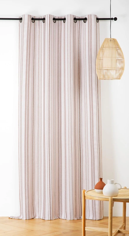 Linder Outdoor Curtain with Stripes – Woven and Dyed in France – Anti-Oxidant Gun Barrel Eyelet Finish – Coral Orange – Dimensions 140 x 265 cm – 100% Polypropylene – Beach Collection