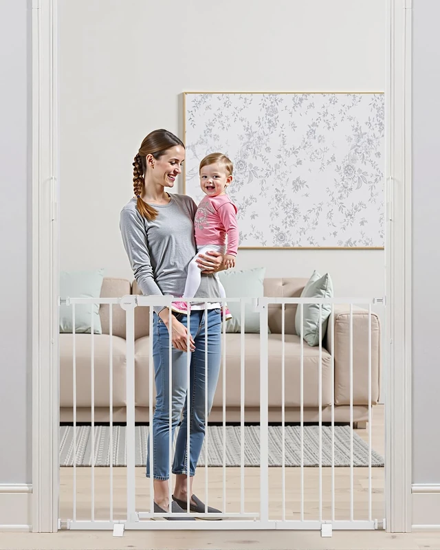 VEVOR Baby Gate, 26-48 Inches Adjustable Width, 36 Inches High Dog Gate, Easy Step Walk Thru, for Child Pet Security, Pressure Mount Kit, Wall Cups, One-Hand Open, for Stairs and Doorways, White