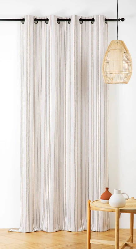 Linder Outdoor Curtain with Stripes – Woven and Dyed in France – Anti-Oxidant Gun Barrel Eyelets – Cactus Green – Dimensions 140 x 265 cm – 100% Polypropylene – Beach Collection - Image 1