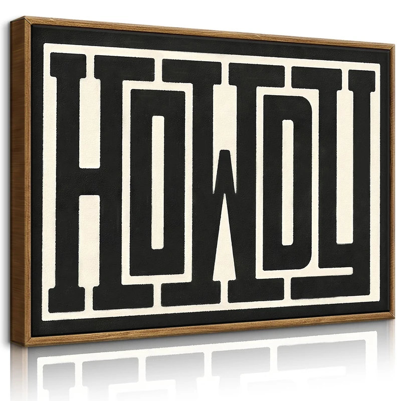 QIYFFBN Framed Funky Western Wall Decor Black and White Howdy Wall Art Big Texas Modern Canvas Picture Southwestern Country Ranch Sign Print Trendy Cowgirl Cowboy Farmhouse Art(24x36in Framed)
