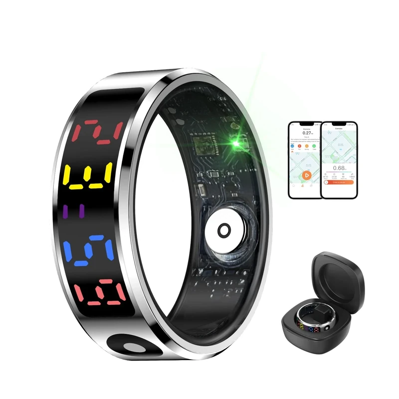 Smart Ring Health Tracker, Touch Control Fitness Ring with Color Display Screen, IP68 Stainless Steel Smart Health Ring for Activity Sleep Monitoring, Phone APP Support (#8) (#9) (#10) (#11)