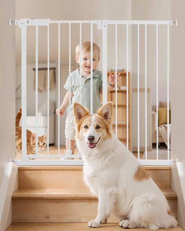 VEVOR Baby Gate, 26-40 Inches Adjustable Width, 36 Inches High Dog Gate, Easy Step Walk Thru, for Child Pet Security, Pressure Mount Kit, Wall Cups, One-Hand Open, for Stairs and Doorways, White