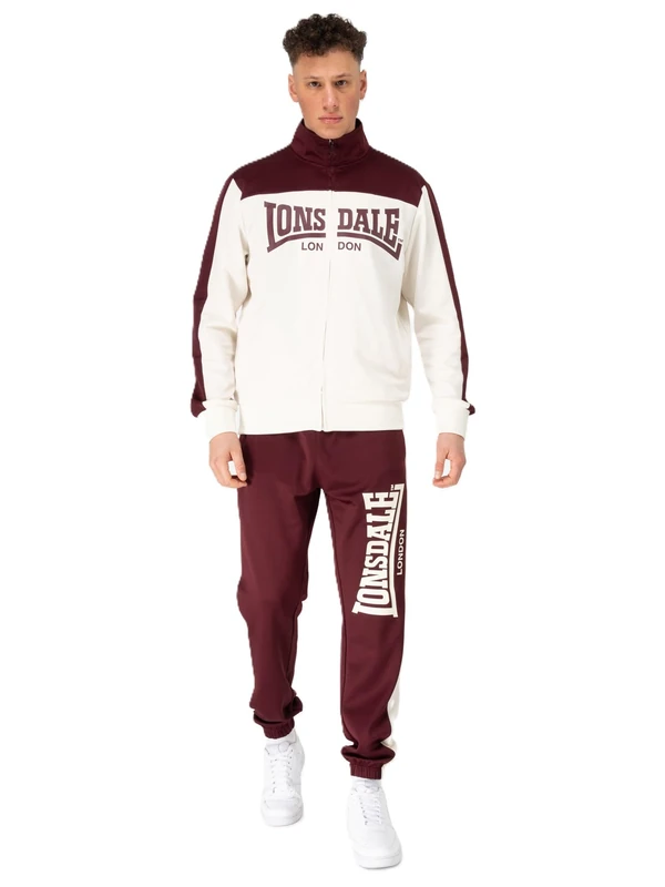 Lonsdale Men's Holmbury Track Suit, Oxblood/Ecru, S