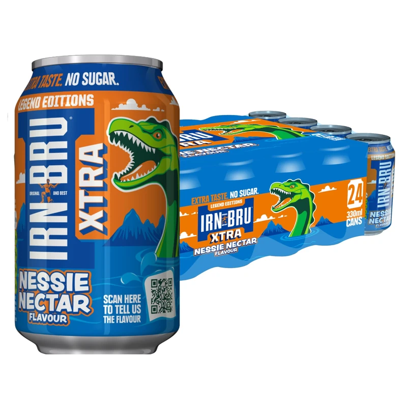 IRN-BRU XTRA Nessie Nectar Limited Edition Flavour, 24 Pack Zero No Sugar & Low Calorie Fizzy Drinks Multipack Cans with XTRA Taste - 24 x 330ml Cans