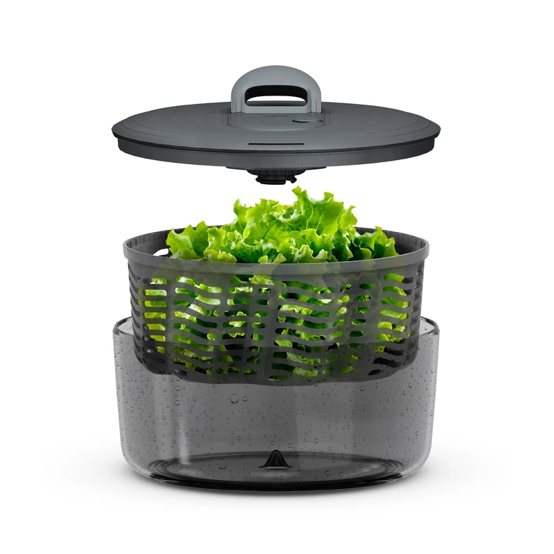 Zyliss Easy Spin Salad Spinner Small, Non-Slip Base, Serving Bowl, AquaVent™ Technology, Retractable Cord and Brake System, Easy to Clean