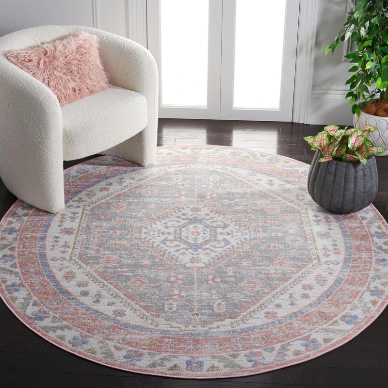 Safavieh Traditional Rug Ideal for High Traffic Areas - Machine Washable - Arizona Collection, Short Pile, in Ivory and Blue, 160 X 160 cm