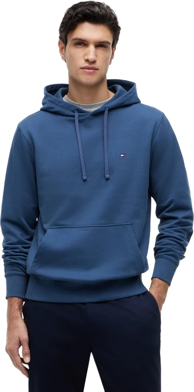 Tommy Hilfiger Men’s Hoodie Essential Terry with Kangaroo Pocket, Blue (Aegean Sea), L