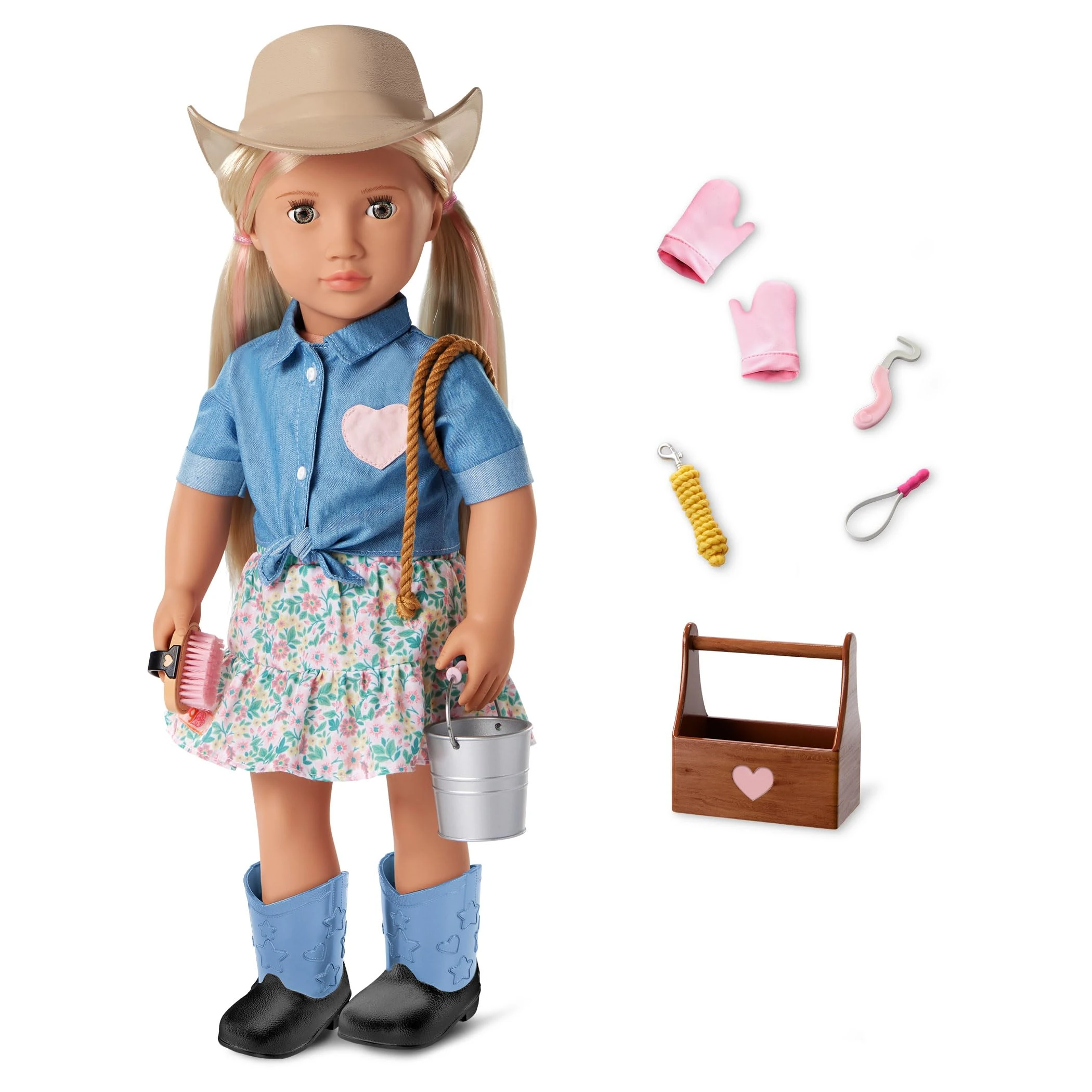 Our Generation - Lainey - Posable 18-Inch Cowgirl Doll - Lifelike Hazel Eyes & Long Blonde Hair - Western-Inspired Outfit & Horse Care Accessories - Pretend Play - Toy for Kids 3 Years +