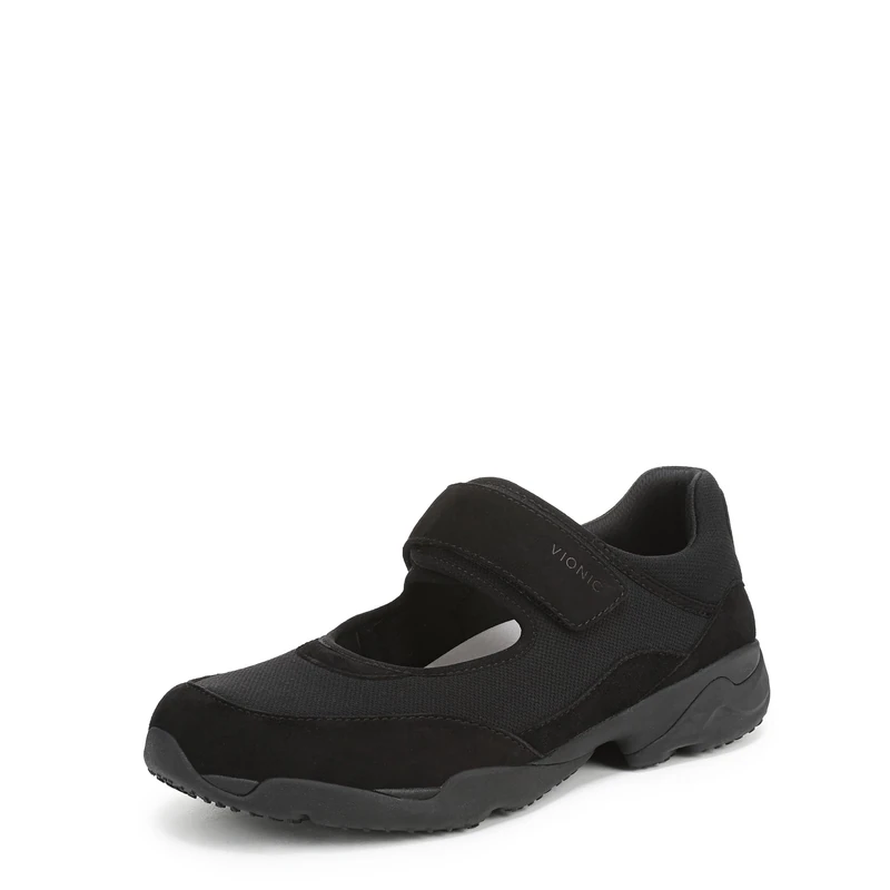 Vionic Women's Walk Slim Giselle Sneaker, Black Leather and Suede, 4.5 UK
