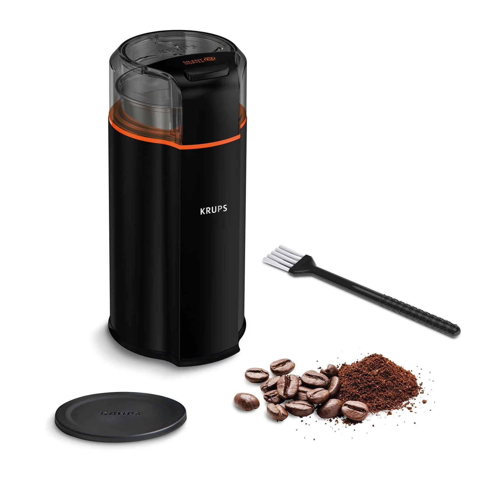 KRUPS Silent Vortex Coffee and Spice Grinder, Quick and Quiet Grinding, Adaptable grinding settings, One Touch operation, Perfect for: Coffee Beans, Spices, Dry Herbs, Nuts, Black, GX3328G0