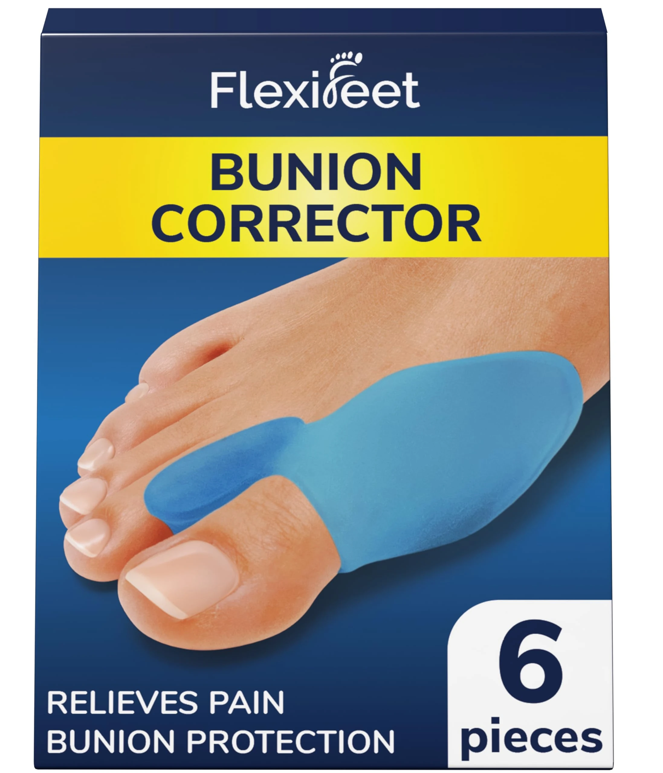 FLEXIFEET Bunion Corrector Big Toe Straigthener 6Pcs Straighteners for Bent Toes, Separators for Overlapping Toes, Spacers for Women & Men, 0% BPA, Silicone, One-Size
