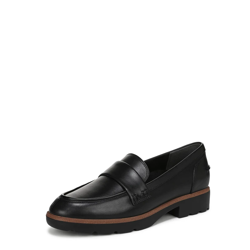 Vionic Women's Cleo Loafer | Black Leather | Pull-On | VIO Motion Arch Support | Cushioned Block Heel | Black Lug Sole | Everyday Loafer | UK 4.5