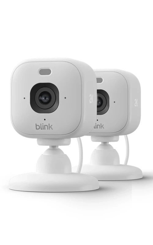 Blink Mini 2K+ (newest gen) | Plug-in Home Security Camera with 2K video resolution | 4x Zoom | colour night vision with built-in spotlight | Works with Alexa | 2 cameras – White