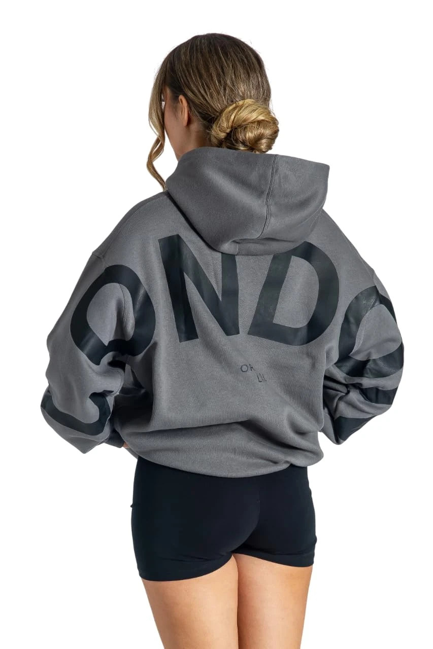 London Hoodies for Women UK Oversized Sweatshirts Letter Print Pullover Hoodie Women With Pocket and Drawstring Medium Charcoal
