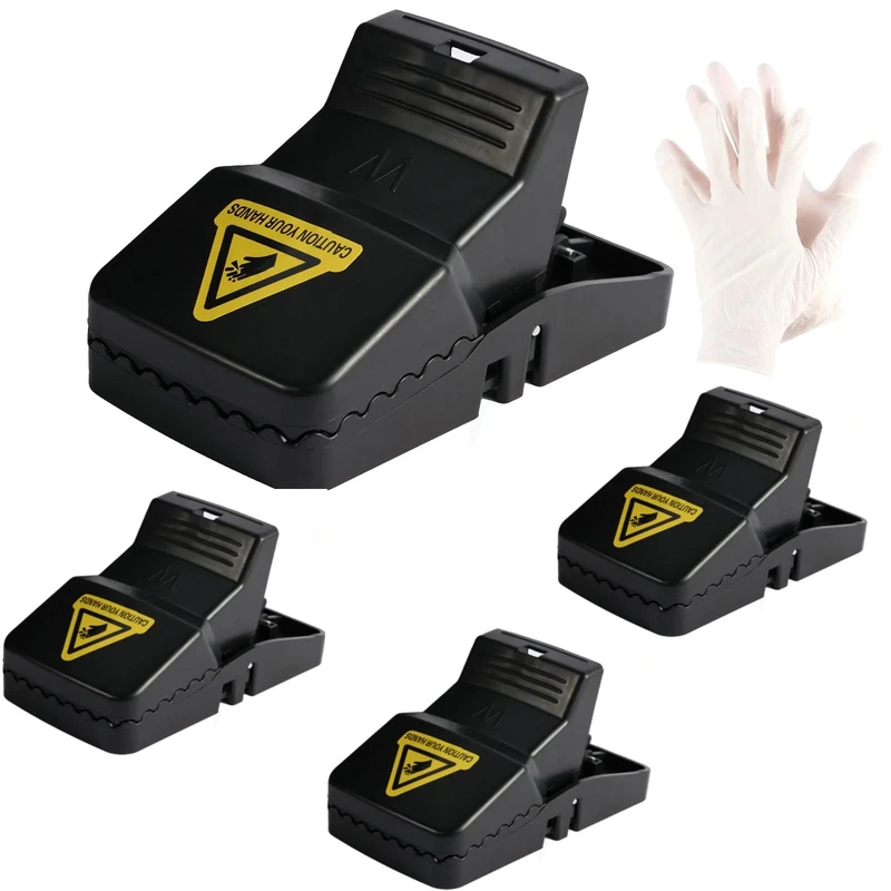 Cleaneaty Rat Traps - 4 x Large Heavy Duty Rat Traps That Kill Instantly Reusable Rodent Control Mouse Traps with 1 Pair of Gloves