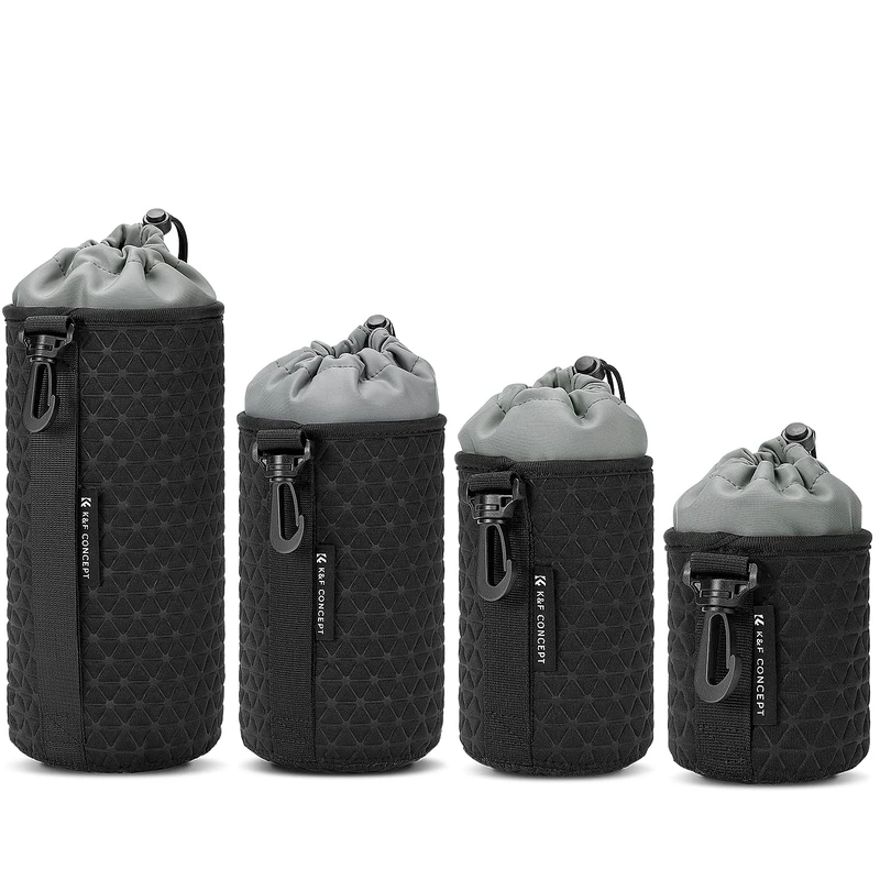 K&F CONCEPT 4 in 1 Camera Lens Pouch Case, Drawstring Lens Protective Bag, Camera Lens Carry Bag for DSLR SLR Lens