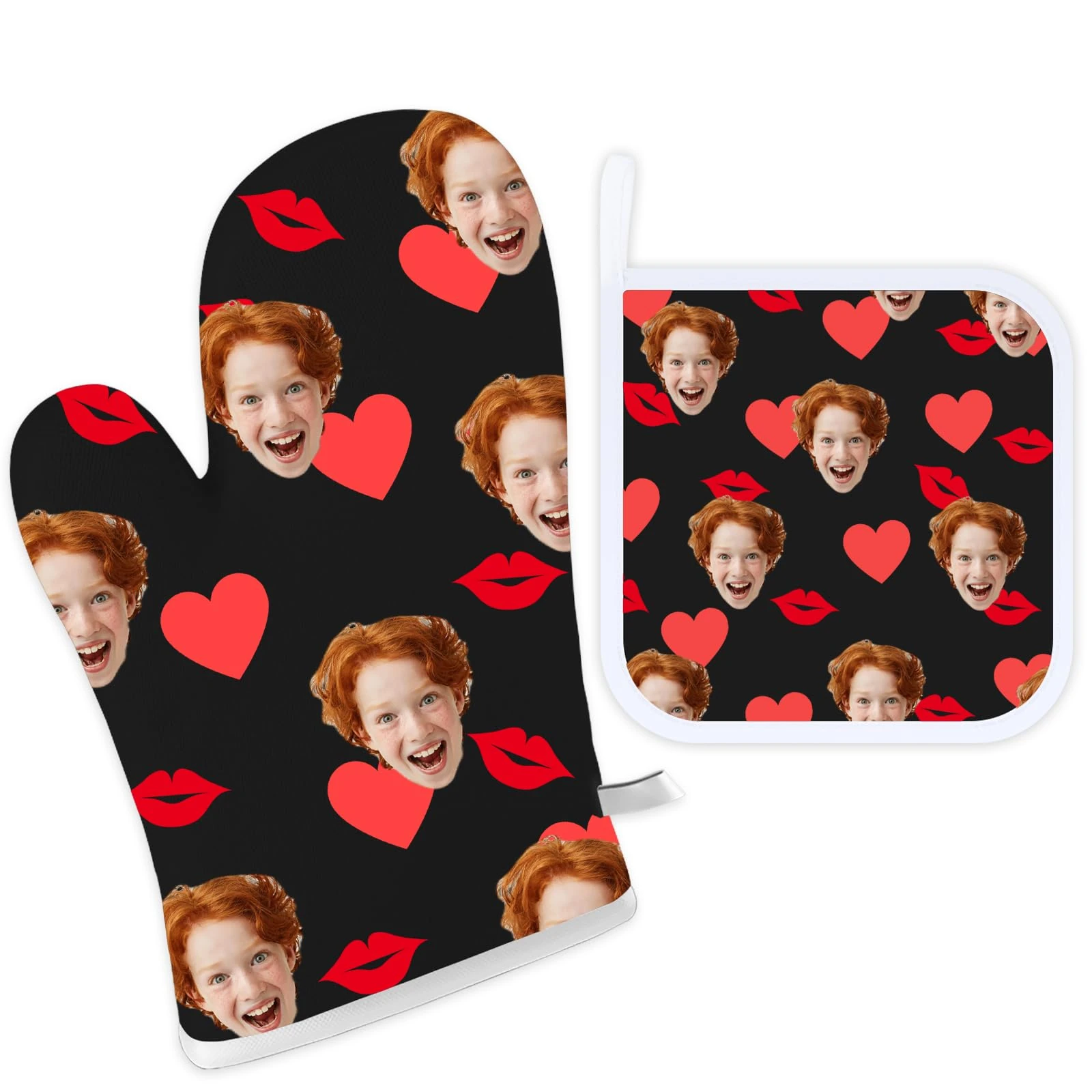 Personalised Face Oven Mitts and Pot Holders Set Funny Baking Gadgets Gifts Custom Cute Cooking Gloves for Cooking Lovers Family Friends (Funny)