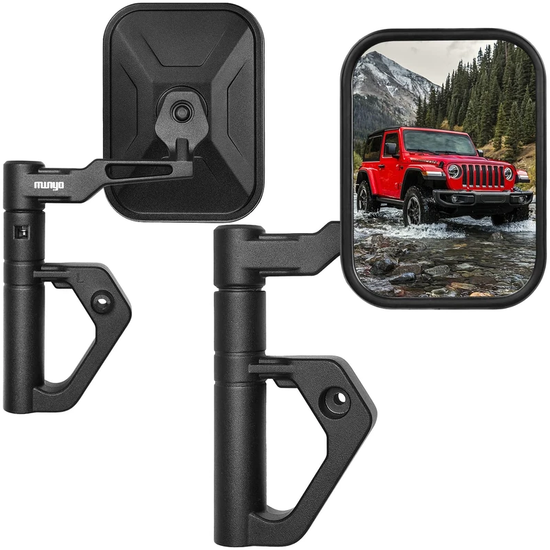 Wrangler Mirror Doors Compatible with 2007-2025 Jeep Wrangler JK JL JT Gladiator & Unlimited, MWNYO Aluminum Alloy Doorless Road Mirror Set, Vibration-Free