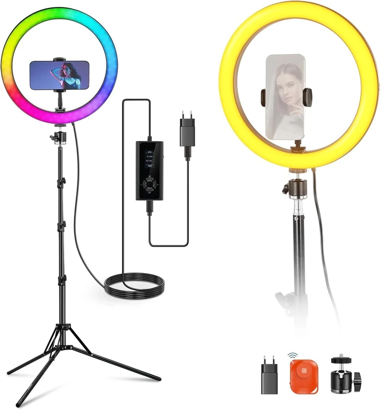 NEEWER 12 Inch Ring Light with Stand Compatible with iPhone, 24W RGB LED Ring Light with Phone Holder for Selfie Photography Studio Video Recording Makeup Eyelashes Streaming, 2500-10000K CRI95+