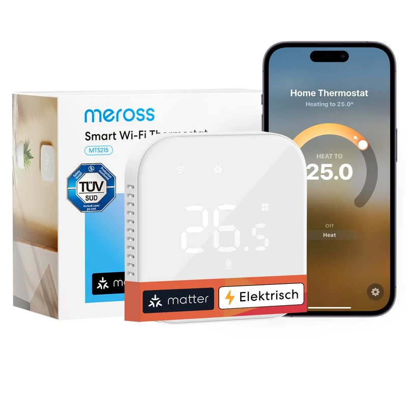 Meross Matter Smart Thermostat, WiFi Thermostat for Electric/Electric Floor Heating Compatible with HomeKit, Alexa and Google Home, Voice Control and Program