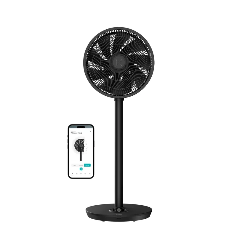 Duux Whisper Flex 2 Smart Fan, Remote Control, Alexa & Smart App, 30 Cooling Speeds, Adjustable from Desk to Standing Fan, Up-Down, Left-Right Oscillation, Powerful & Quiet, Night Mode, Black