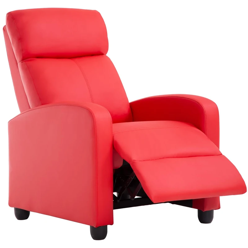 BestMassage | Recliner Chair | No Massage Function | Pu Red | with Lumbar Support, Adjustable Push Back, Wide Armrests, Footrest & Padded Seat | Easy Assembly | for Living Room, Home Theatre