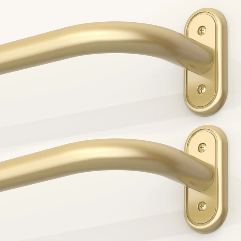 JRZOO 2 Pack Wrap Around Curtain Rods Gold, Blackout Heavy Duty Curtain Pole for Windows 48 to 84 Inch, 1" Decorative Room Darkening Curved Modern Drapery Rod (Gold/Unique Design/All Metal)