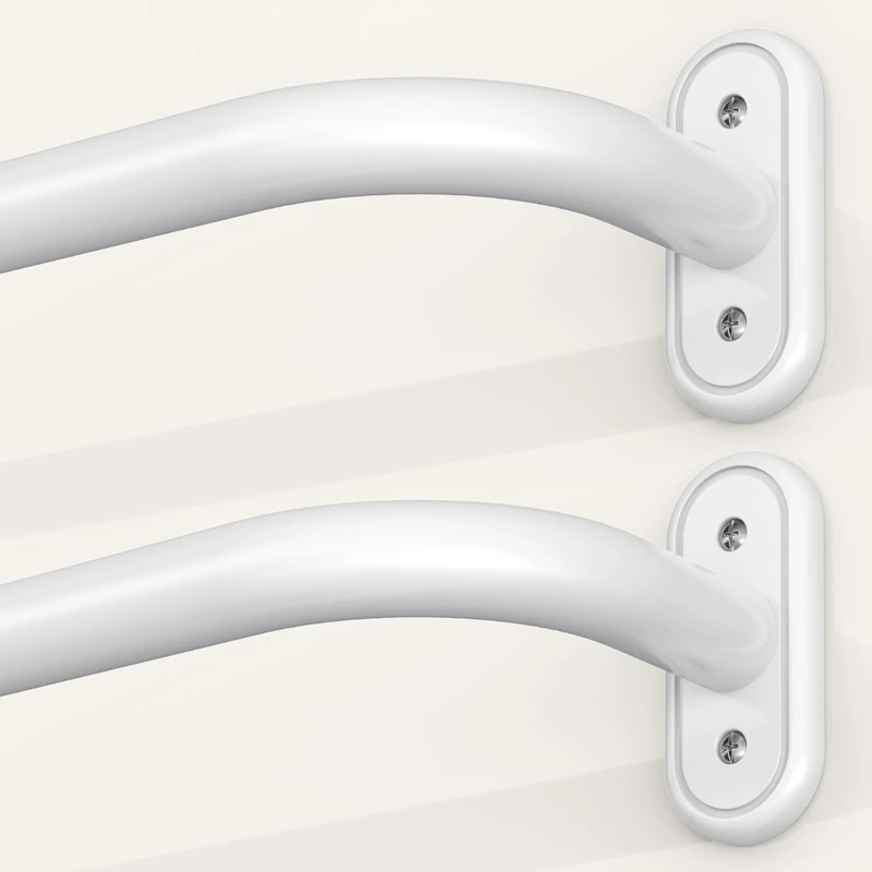 JRZOO 2 Pack Wrap Around Curtain Rods White, Blackout Heavy Duty Curtain Pole for Windows 48 to 84 Inch, 1" Decorative Room Darkening Curved Modern Drapery Rod (White/Unique Design/All Matel)
