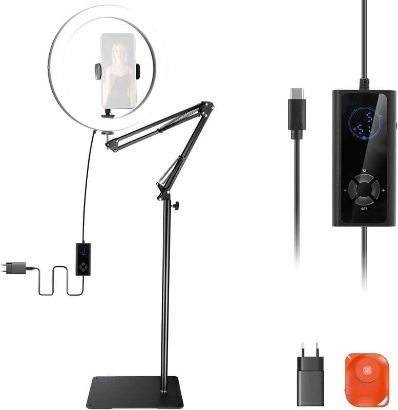 NEEWER RH12 12 Inch 24 W High Performance LED Ring Light Compatible with iPhone 60 Inch Overhead Folding Tripod with Mobile Phone Holder Ideal for Video Recording Selfies Make Up Streaming, 2900-7000K