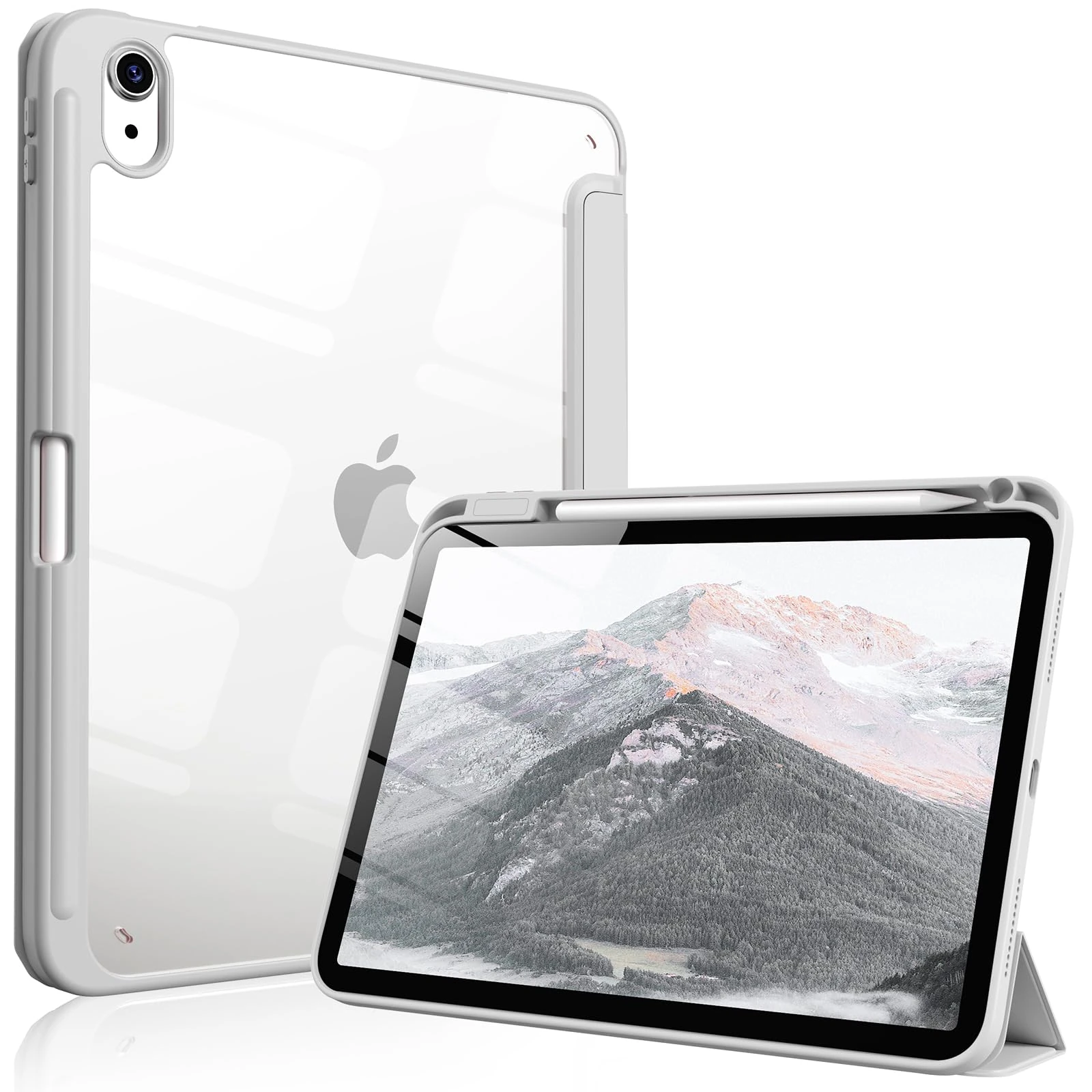 IAMKHO Case for iPad (A16) 11th Generation 11 Inch 2025/10th Generation 10.9 Inch 2022 with Pencil Holder, Auto Wake/Sleep, Trifold Protective Cover & Flexible TPU Edge with Clear Hard Back, Gray