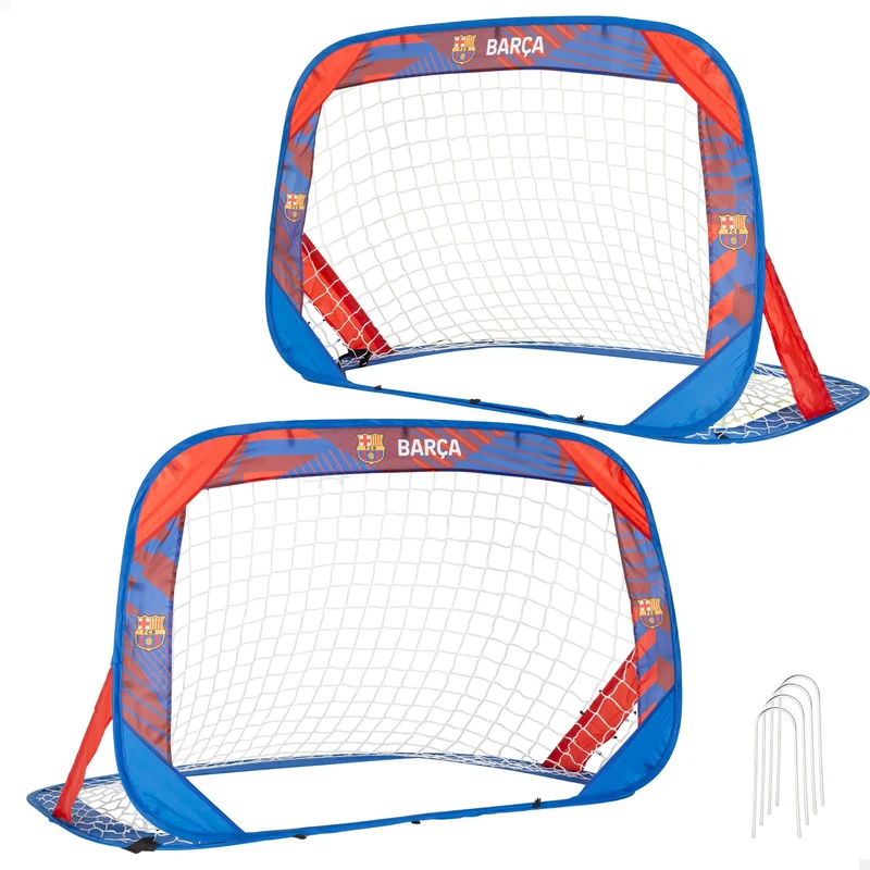 COLORBABY FC Barcelona Set of 2 Pop-up Football Goals, 120 x 80 x 80 cm, Includes Carry Bag, Foldable Structure, Quick Assembly, Outdoor Use, From 3 Years (77596) - Image 1