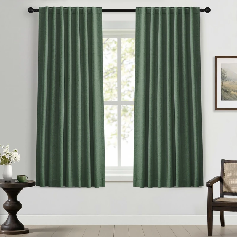 UHITECH Bedroom Blackout Curtains 60 Inch Long 2 Panels Set, Olive Green