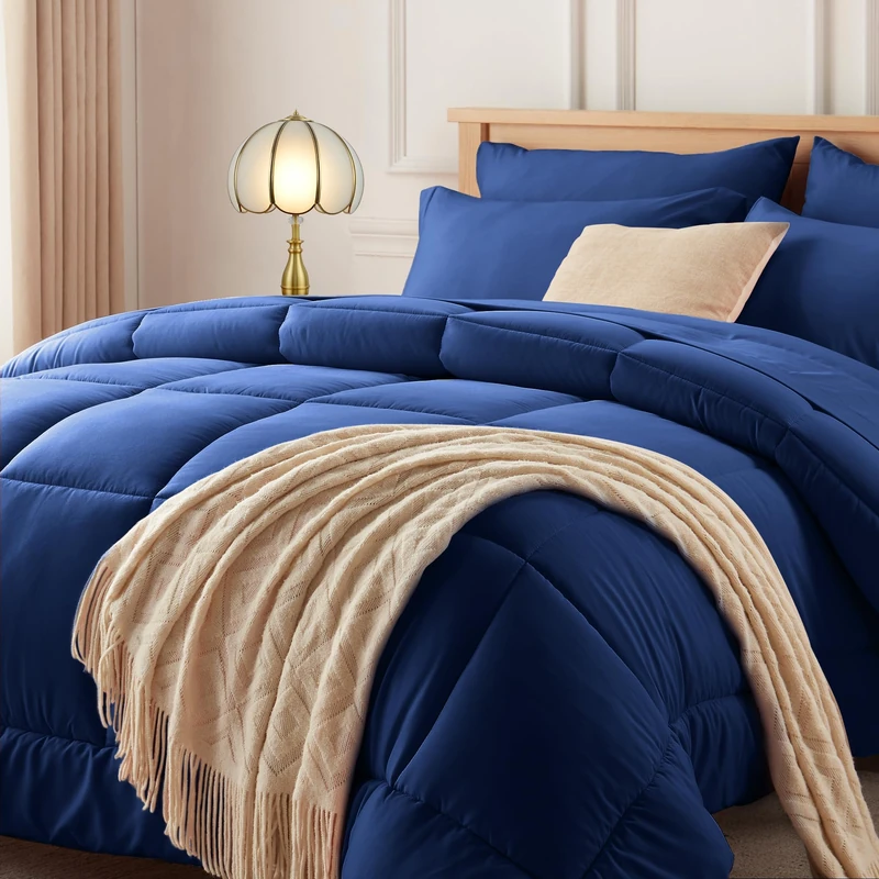 Newspin Twin XL Comforter Set Blue - Bed in a Bag Twin XL Size 5 Pieces, All Season Bed Set, Fluffy Comforter Set with Sheets, Sheet Set Quilt Blanket, Pillowcases & Shams