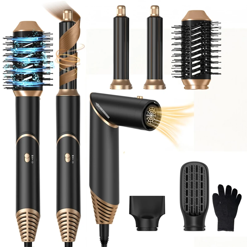 5 in 1 Air Styler Hair Dryer Brush Set with Rotatable Blow Dryer [60,000 RPM] Air Curlers Volumizer Straightening Brush Hairdryer Nozzle, 5 in 1 Magic Styler Hair Styler for Easy Hair Styling, Black