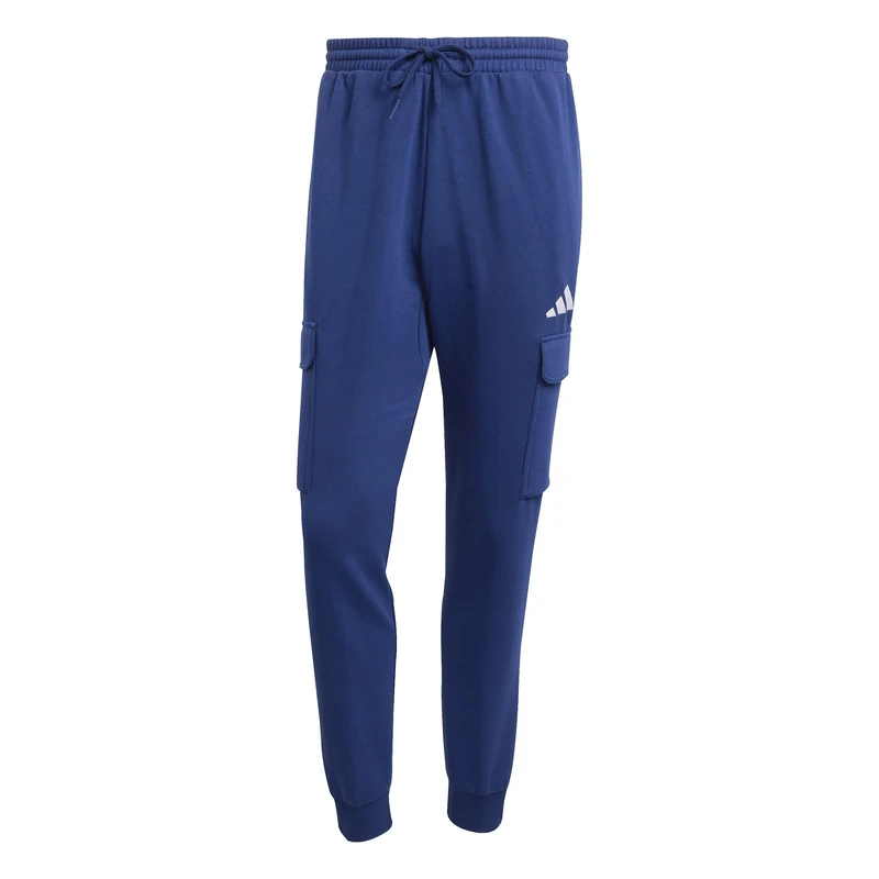 adidas Men's Essentials FEELCOZY Fleece Cargo Pant, Dark Blue/White, L Tall