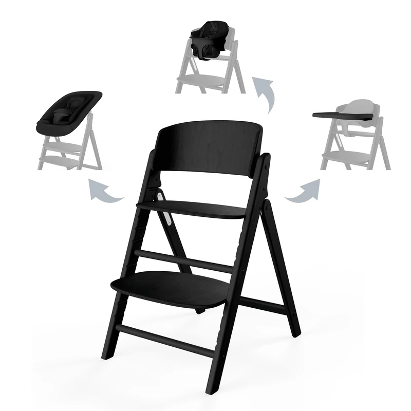 CYBEX Gold Click & FOLD 4-in-1 high Chair Set, Grows with Your Child, from Birth to 99 Years, incl. Gold Bouncer Nest, Baby Set and Tray, Beech Wood/Cotton/Plastic, Stunning Black