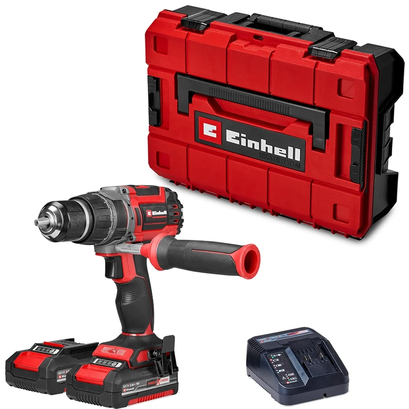 Einhell Professional Cordless Impact Driver with Battery and Charger 18V Brushless, 70 Nm, Impact Drill Mode, 13MM Chuck, 2 Gear, Includes 2X 2.0 Ah Batteries, Charger and E-Case TP-CD 18/70 Li-i BL