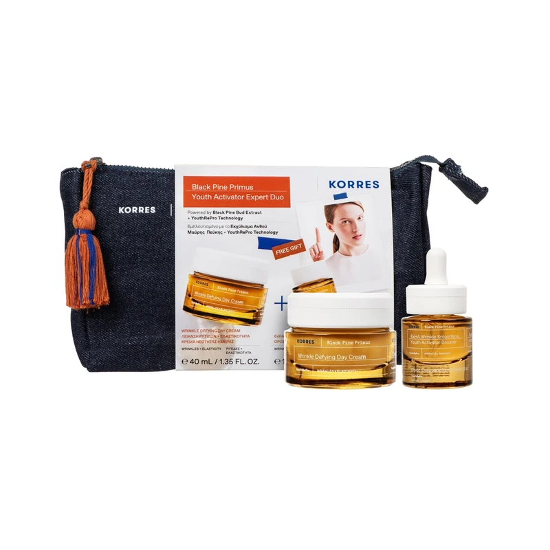 KORRES Black Pine Primus Youth Activator Expert Duo, Anti-Ageing Value Set of Day Cream 40 ml and Booster 15 ml for More Elasticity and a Reduced Appearance of Wrinkles, Vegan