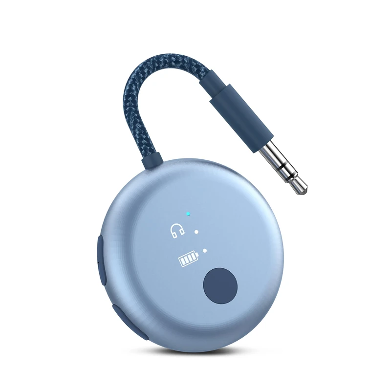 Avantree SoundJet R1 – Airplane Bluetooth Adapter for Headphones & AirPods, aptX Adaptive, Qualcomm Chipset, 20H Battery, Wireless Audio Transmitter for in-Flight Travel Essentials - Sky Blue