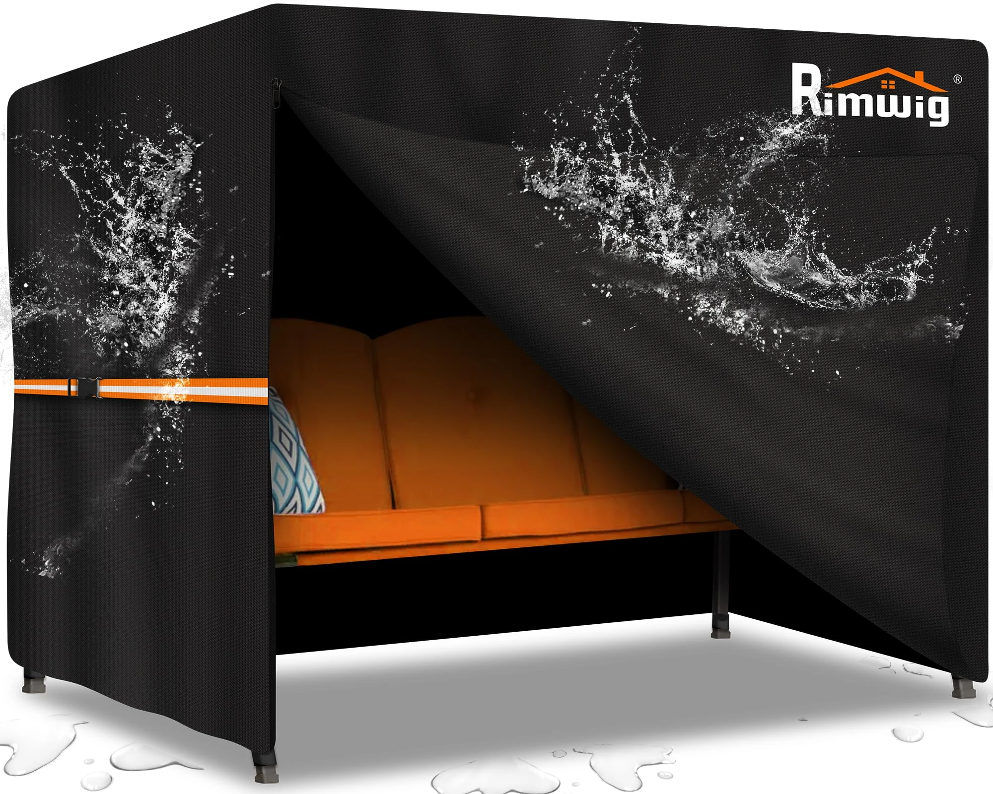 Rimwig Garden Swing Covers Waterproof Heavy Duty 3 Seater Outdoor Swinging Chair Cover Windproof Anti-UV Patio Garden Hammock Cover(210x150x150cm) - Black