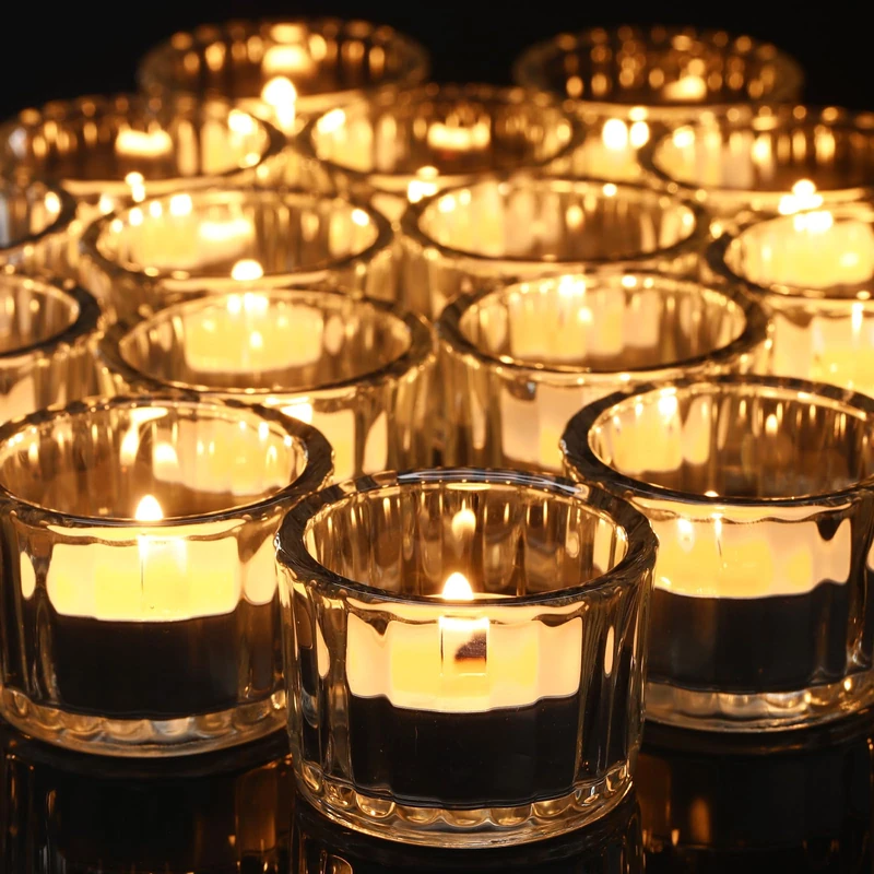 Mumufy 100 Pack Clear Tealight Candle Holder Glass Votive Candle Holder for Centerpiece Wedding Proposal Spa Aromatherapy Meditation Home Decor