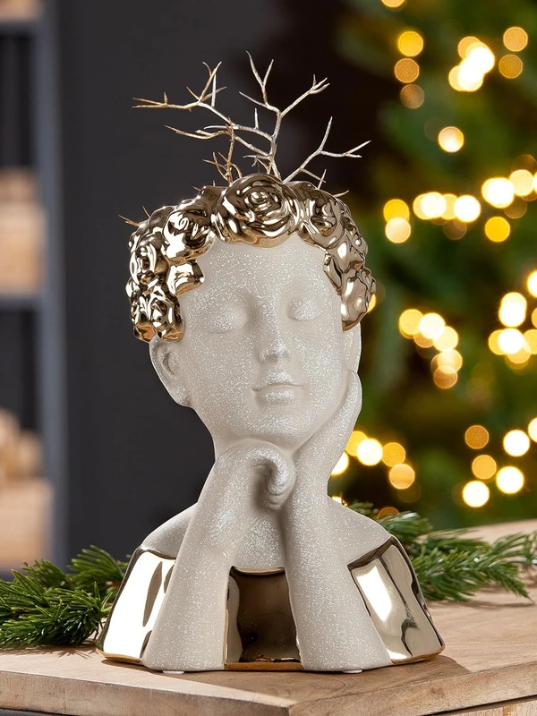 GILDE Vase Pretty Ceramic Head Gold Grey Glossy Matt Height 25 cm Home Accessory Gift Idea Interior Decoration