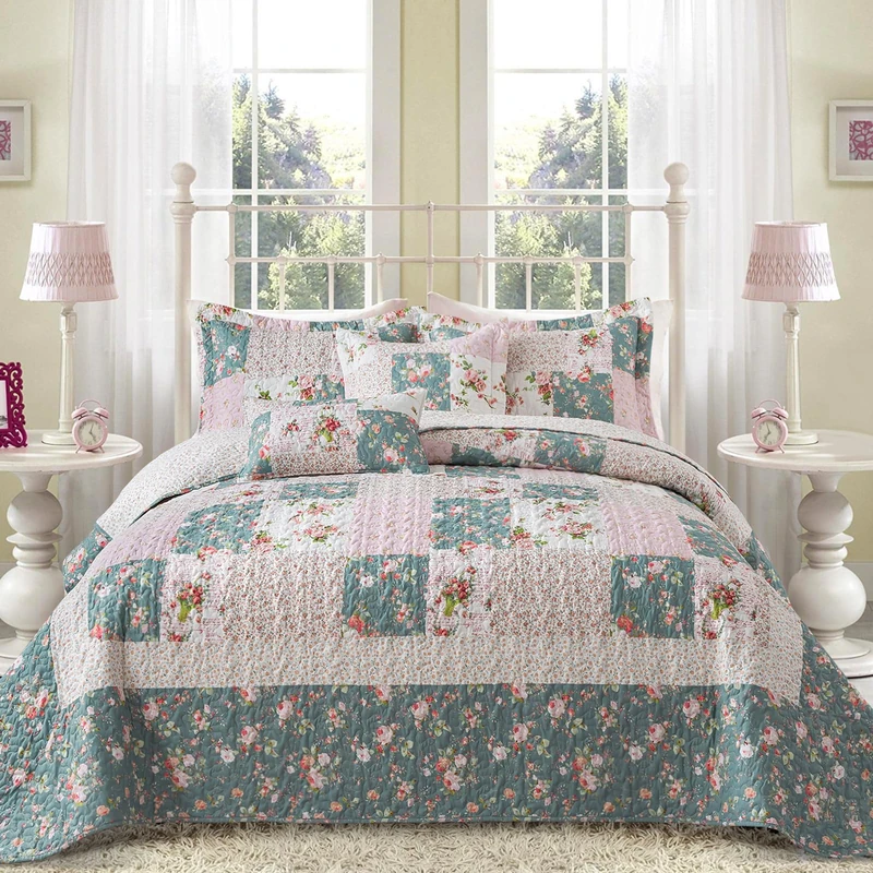 BEDIFANY Quilts Queen Size Set - Lightweight Farmhouse Bedspreads Queen Size (90 x 98 inch) with Floral Pattern - Reversible Quilt Bedding Sets for Decorations, 3 Pieces