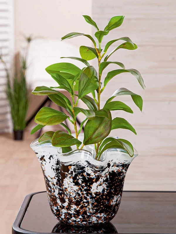 GILDE Petunia Glass Vase, Black, White, Diameter 20 cm, Home Decoration, Flower Vase, Table Decoration - Image 1