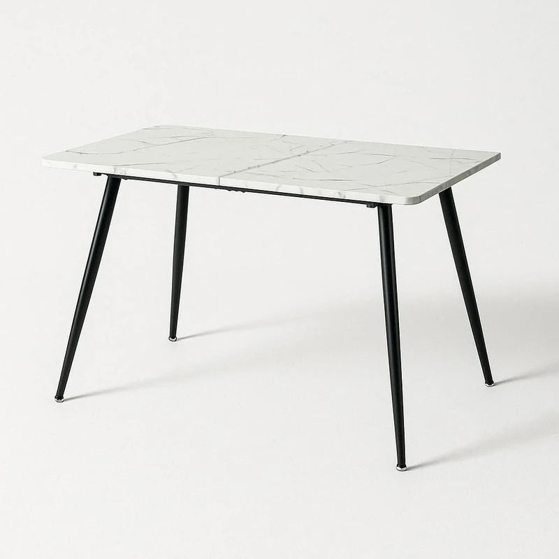 39F Furniture Dream Large Side Table with White Marble Effect Top – 120 x 75 cm Accent Table for Living Room with Black Metal Legs