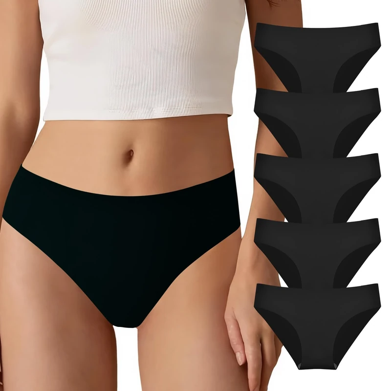 YCQQPRO Seamless Knickers for Women Breathable No Show Underwear Comfortable No Vpl Show Ladies Briefs Soft Moisture Wicking Bikini Panties Multipack Black