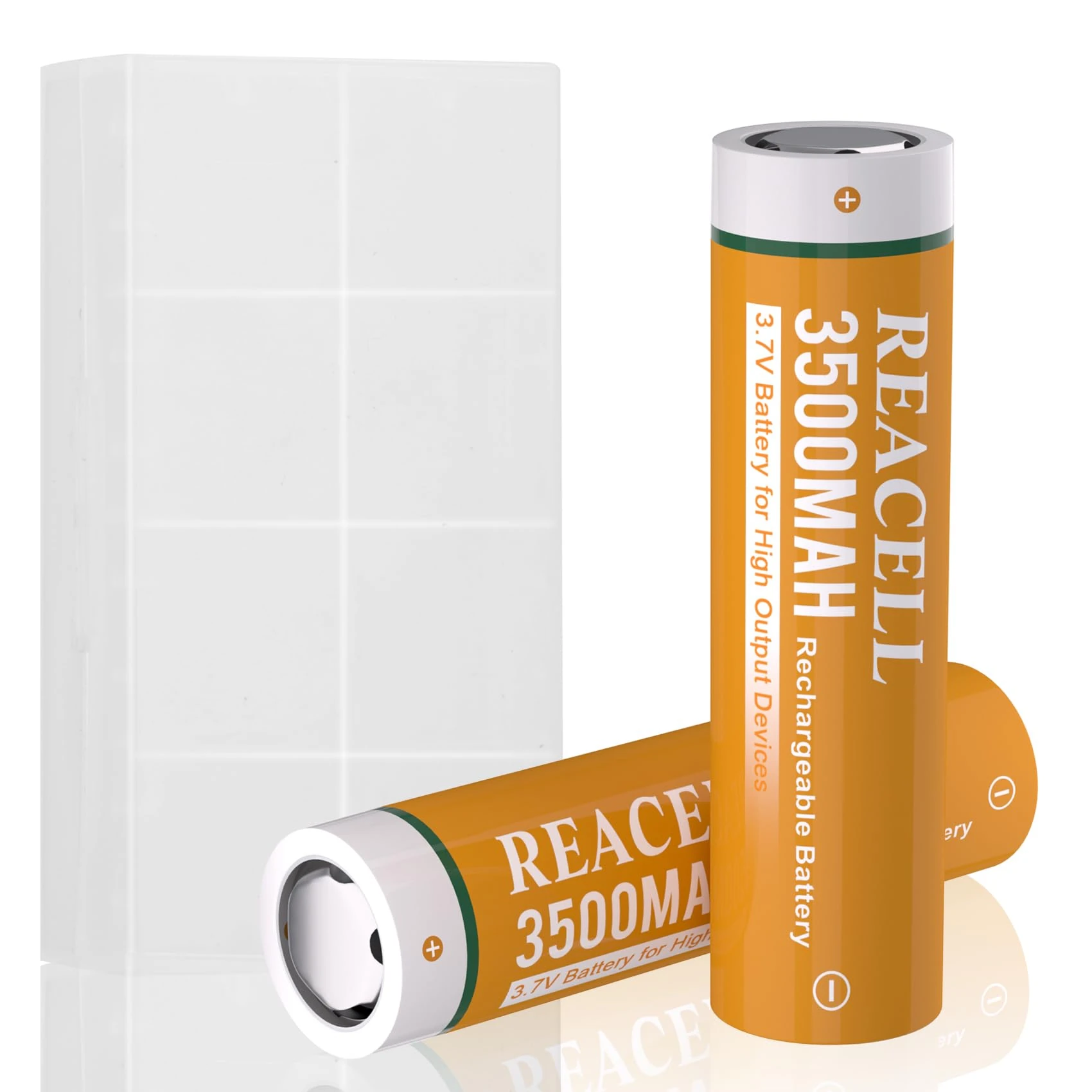 3500mAh REACELL 2 Pack Rechargeable Battery, 3.7 Volt Flat Top Battery High Power Lasting Long for Headlamp, LED Flashlight, Solar Light, Electronic Devices etc (65 * 18 * 18mm)