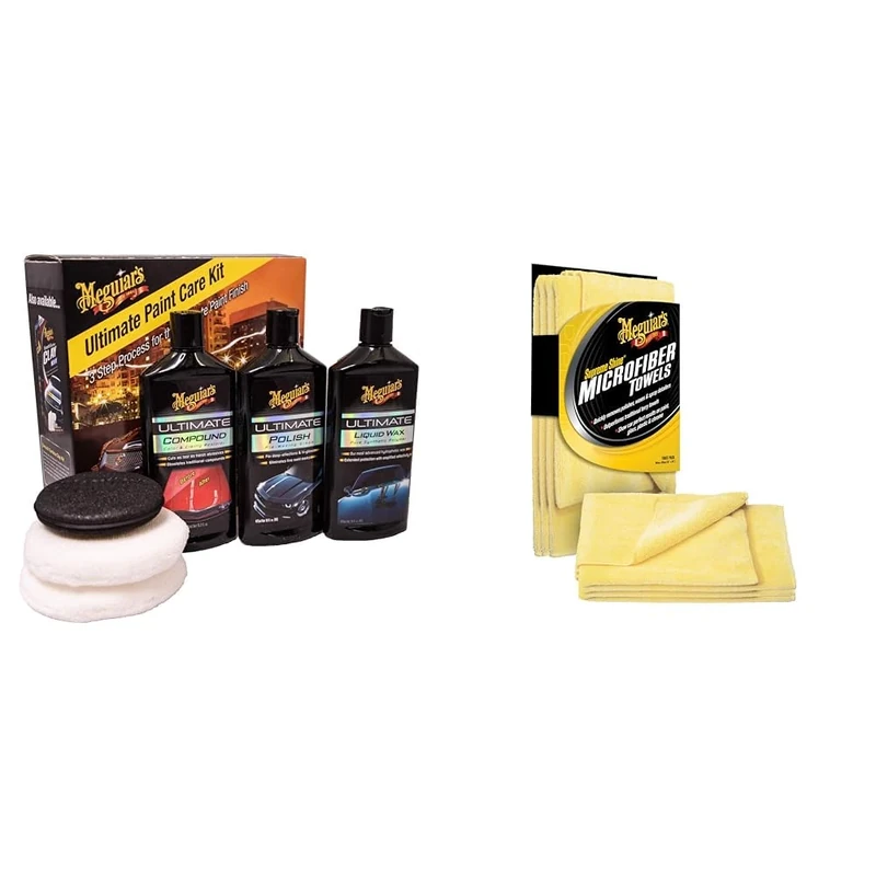 Meguiar's ULTPCKITEU Ultimate Paint Care Kit: 3 step process for the perfect paint finish. Contains: compound, car polish & car wax - Includes Supreme Shine Microfibre Car Cleaning Towel 3 pack