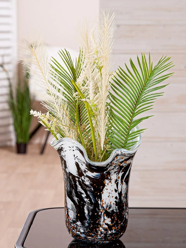 GILDE Vase, Petunia glass, black and white, diameter 17 cm, height 21.5 cm, decoration, home accessory, gift idea, living room